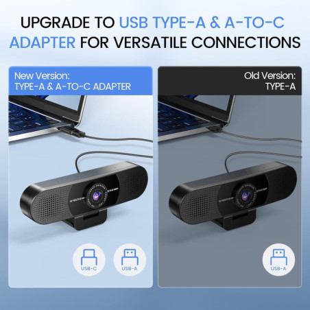 EMEET Webcam 1080P avec Microphone, 2 micros, 90° FOV, USB Type-A & C, Plug&Play, 2025 Version