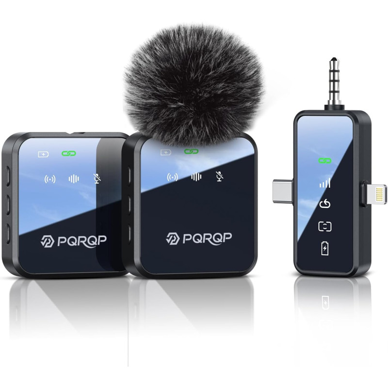 Microphone Sans Fil PQRQP 3-en-1 pour iPhone/Android/Camera