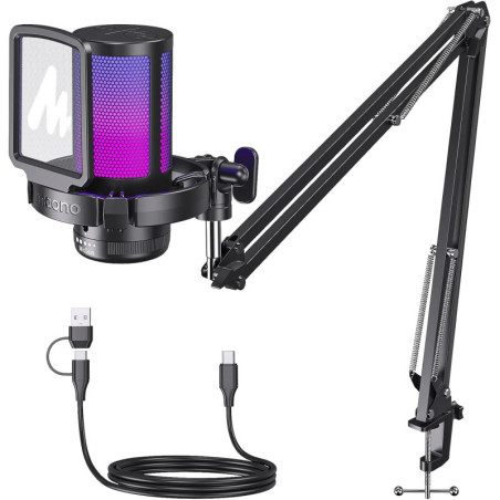 MAONO Gaming USB Microphone DGM20S with Noise Cancellation, Mute, Gain, Monitoring & Boom Arm for Streaming & Podcast