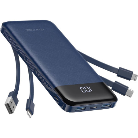 Charmast 10000mAh Portable Charger with Built-in Cables, 6 Outputs, Fast Charging for Samsung, iPhone & More
