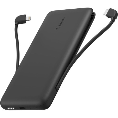 Chargeur Portable Belkin 10,000mAh 23W avec Câbles USB-C & Lightning Intégrés, Charge Double Pass-Through