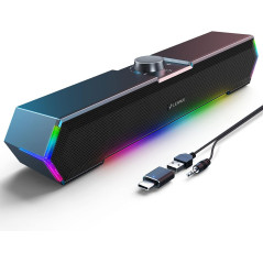 LENRUE G11 Desktop Computer Speakers with Touch Lights, USB C/USB Powered, Clear Sound, Surge Protection