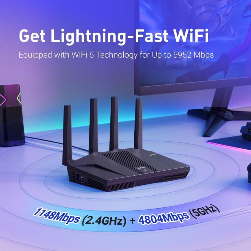 GL.iNet GL-MT6000 Flint 2 WiFi 6 Gaming Router with 2.5G Ethernet Ports