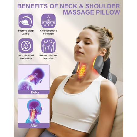 Appareil de Massage Shiatsu Cou avec Chaleur, Masseur Électrique Portable sans Fil, Soulagement Douleur Musculaire