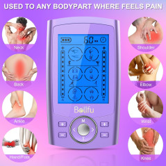 Belfiu TENS & PMS Muscle Stimulator, 24 Modes Pain Relief Massager with 10 Pads, Storage Bag & Cable Ties