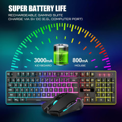 Clavier Gamer RedThunder K10 Sans Fil LED + Souris 3200DPI Noir