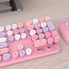UBOTIE Combo Clavier-Souris Sans Fil Coloré 2.4GHz, Clavier Rétro Pleine Taille, Souris Optique Rose