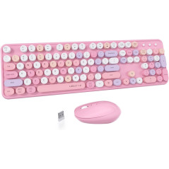 Clavier Souris Sans Fil UBOTIE Coloré Retro 2.4GHz Rose