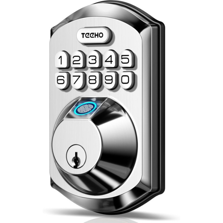 TEEHO TE002 Fingerprint Keyless Electronic Deadbolt Door Lock – Smart Auto Lock, Satin Nickel, Easy Install TEEHO TE002 Fingerprint Keyless Electronic Deadbolt Door Lock – Smart Auto Lock, Satin Nickel, Easy Install