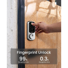 DESLOC B200 Smart Door Lock - Keyless, Fingerprint, Touchscreen, App Control, BHMA Grade 3, 12-Month Battery