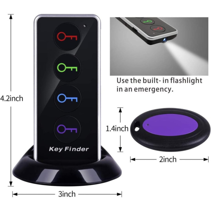 Reyke Key Finder - 80dB+ RF Tracker, 131ft Range, 1 Transmitter & 4 Receivers for Wallet, Phone, Pet
