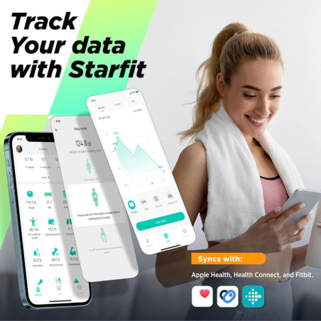 Balance Numérique RunSTAR pour Poids et Masse Grasse, Analyse Corps 13 Paramètres, Grand Écran, App Sync