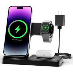 3-in-1 Wireless Charger Stand for iPhone 17-11, Apple Watch Series 2-10, AirPods 4/3/Pro Charging Station