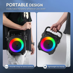 Portable Karaoke Machine with Bluetooth, 2 Mics, Lights & PA System
