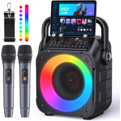 Machine Karaoké Bluetooth Portable avec 2 Micros Sans Fil & Lumières
