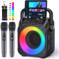 Portable Karaoke Machine with Bluetooth, 2 Wireless Mics, Lights, PA System, USB/TF/REC/FM/AUX for Home Party Portable Karaoke Machine with Bluetooth, 2 Wireless Mics, Lights, PA System, USB/TF/REC/FM/AUX for Home Party
