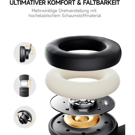 Casque Bluetooth Picun B8, 120H, 3 modes EQ, faible latence, appels mains libres, noir