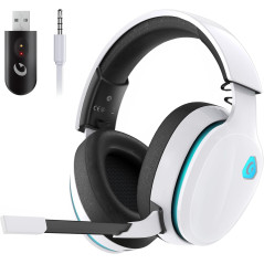 Casque Gaming Sans Fil Gtheos 2.4GHz Blanc, 40+H Batterie