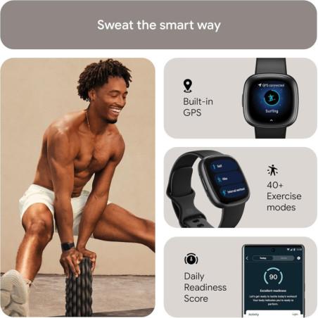 Fitbit Versa 4 Montre Connectée Fitness GPS, Cardio 24/7, Suivi Sommeil, 40+ Modes Sport, Noir