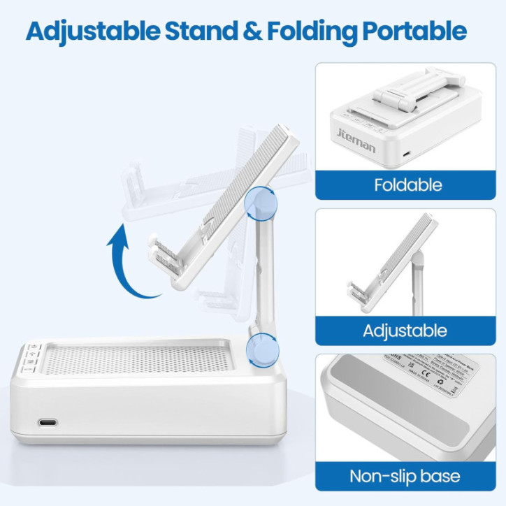 Support de téléphone portable JTEMAN avec enceinte Bluetooth sans fil - Cadeau, support bureau blanc Support de téléphone portable JTEMAN avec enceinte Bluetooth sans fil - Cadeau, support bureau blanc