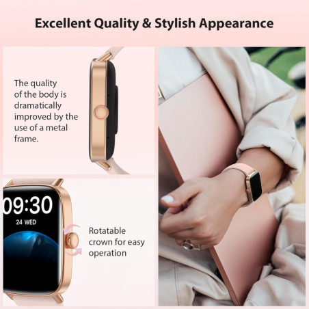 Montre Connectée Femme 2025, Écran 1.85 HD, Appels, 110+ Sports, Suivi Santé, IP68, 2 Bracelets