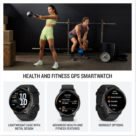 Garmin Venu 4 45mm GPS Smartwatch, Health & Fitness, Bright Display, Flashlight, 12-Day Battery, Slate/Black Band