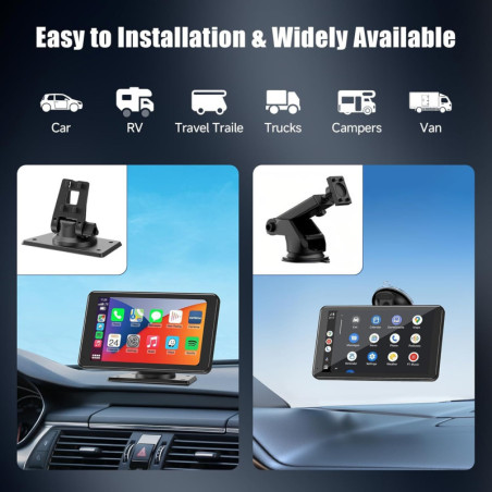 Écran Carplay sans fil 7 HD tactile portable avec Apple CarPlay, Android Auto, Bluetooth et GPS