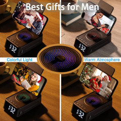 Support téléphone Bluetooth avec enceinte et horloge – Cadeau idéal pour hommes et femmes