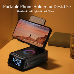 Wireless Phone Stand with Bluetooth Speaker & Clock - Ideal Gift for Him & Her