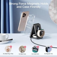 Station de Charge Sans Fil Rapide 3-en-1 Magnétique 2025 pour iPhone 12-17, Apple Watch & AirPods