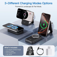 Chargeur Sans Fil Magnétique 3-en-1 2025 pour iPhone & Apple Watch