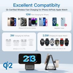 Chargeur Sans Fil Magnétique 3-en-1 2025 pour iPhone & Apple Watch