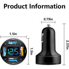 Chargeur Voiture USB 66W Rapide avec Voltmètre LED Compatible iPhone 14/13/12/11/S22/S21/S10/S9