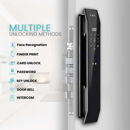 Serrure de porte WiFi intelligente avec reconnaissance faciale 3D, empreinte, sonnette vidéo et interphone