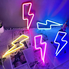 Yellow Neon Lightning Bolt Sign – LED Wall Decor for Bedroom & Party