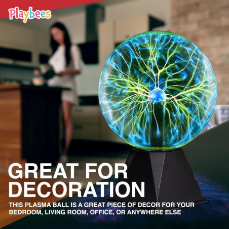 Playbees 7 Green Plasma Ball Tesla Coil Bulb - Static Electricity Globe for Parties, STEM, Decor