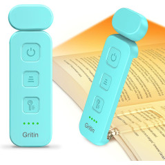 Gritin Rechargeable Reading Light - Eye-Caring, 3 Colors, Clip-On Blue