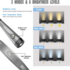 Glocusent Book Light - Rechargeable 3-Color, 6-Brightness Reading Lamp