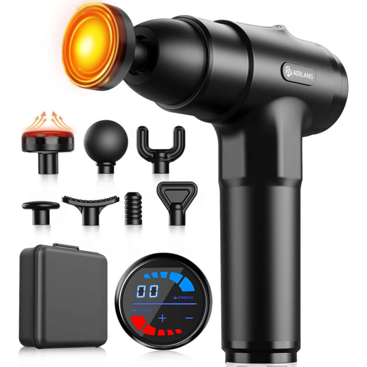 AERLANG Massage Gun with Heat, Deep Tissue Percussion Massager for Pain Relief, 7 Heads, Silent, for Men & Women AERLANG Massage Gun with Heat, Deep Tissue Percussion Massager for Pain Relief, 7 Heads, Silent, for Men & Women