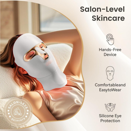 Red Light Therapy Mask for Face & Neck, USB-C Rechargeable LED Infrared Facial Mask - White Gold