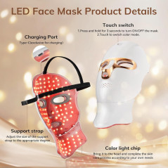 Cordless Red Light Therapy Mask for Face | USB-C Rechargeable LED Mask