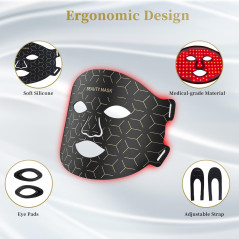 Red Light Therapy Mask for Face & Neck, 850nm NIR, 7-Color LED, Rechargeable, Anti-Aging & Skin Firming