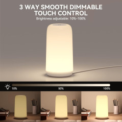 Lampe de Chevet Tactile RGB, 3 Niveaux Dimmables, LED Blanc Chaud, Design Élégant, Lampe de Nuit Multicolore