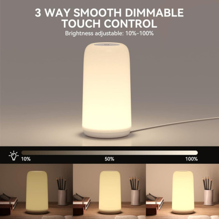 Touch Bedside Table Lamp - Sleek RGB 3-Way Dimmable LED Nightstand Lamp with Warm White & Multi-Color Lights