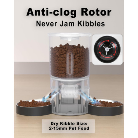 Dual Automatic Cat Feeder for 2 Cats, 6 Meals/Day, 12 Portions, 4.2L, Voice Record, Timer - Black