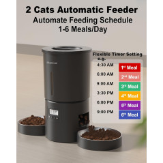 Distributeur Automatique Chat Double 6 Repas Jour 4.2L Noir