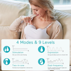 Tire-lait Paruu P10 mains libres, 4 modes, 9 niveaux, portable, écran intelligent, 2 pcs blanc