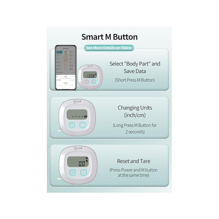 Slimpal Smart Body Measuring Tape with Bluetooth, App & Retractable Design for Body Fat, BMI & Fitness Tracking