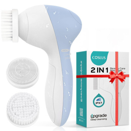 Brosse Nettoyante Visage COSLUS 2-en-1 Électrique Silicone Étanche Exfoliation Massage Profond