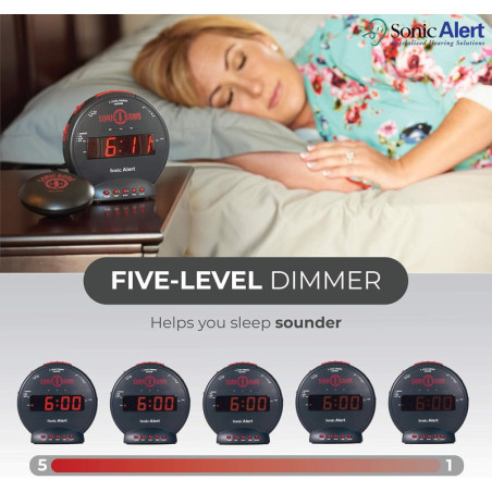 Sonic Bomb Dual Extra Loud Alarm Clock with Bed Shaker & Battery Backup for Heavy Sleepers, Black